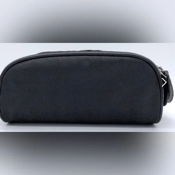 BVLGARI Black Herringbone Nylon/Leather Travel Case Cosmetic Bag Dopp Kit Italy - Picture 8 of 10